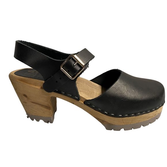 MIA "Sofia" Clog Platform Sandal Black Leather with Wood Heel - Picture 7 of 14